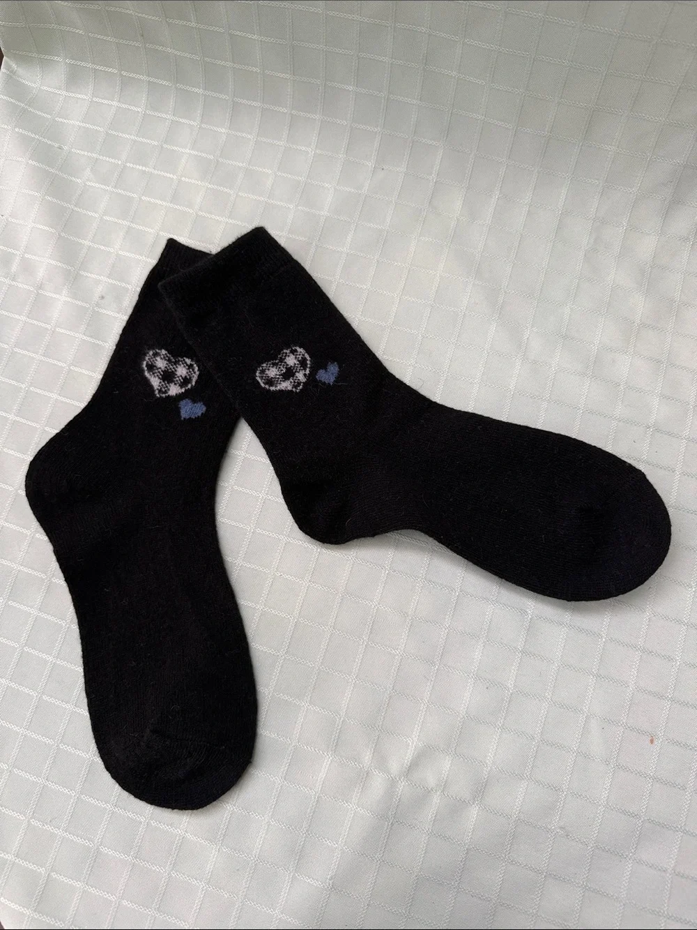 New Black Heart Crew Socks with Small Blue Accent Wool Blend